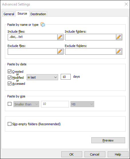 Paste files or folders based on name or type