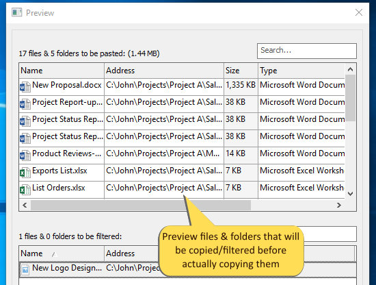Review files before copying them. Find which files will be copied.