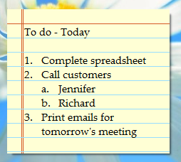 Sticky note with outlining support Sticky note with outlining support
