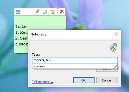 Assigning tags to a sticky note Assigning tags to a sticky note