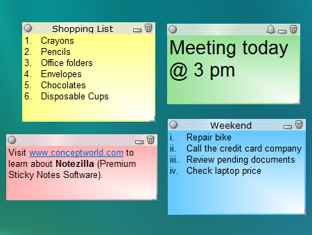 Create Skinnable Sticky Notes on your desktop, set reminders, send them over n/w