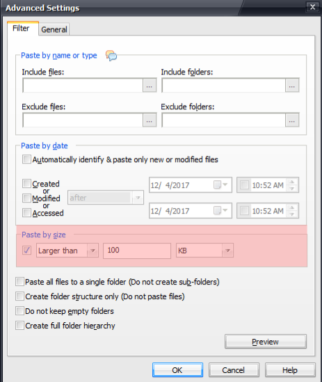 Exclude files to be copied based on their size in windows