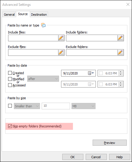 Do not leave empty folders after copying files