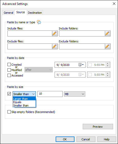 Specify file size