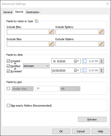 Specify file date range