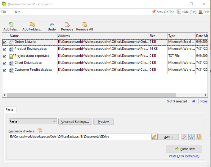 Paste files to multiple folders or computers