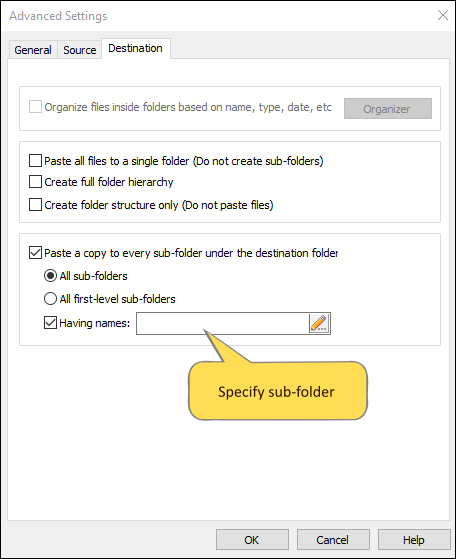 Copy files to specific sub-folders in the destination folder