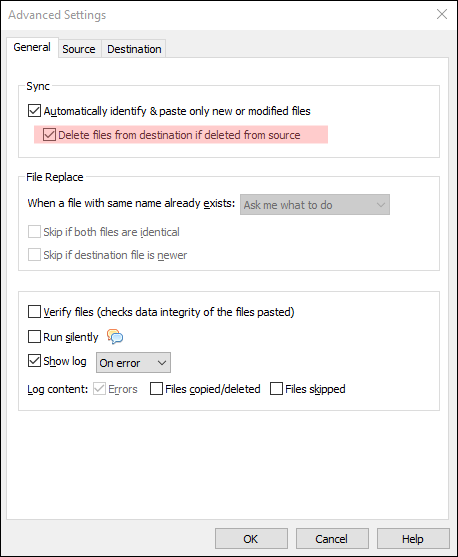 Sync source files with destination Sync source files with destination