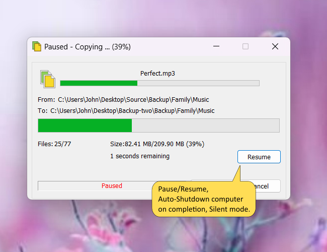 Pause/Resume file copy in Windows