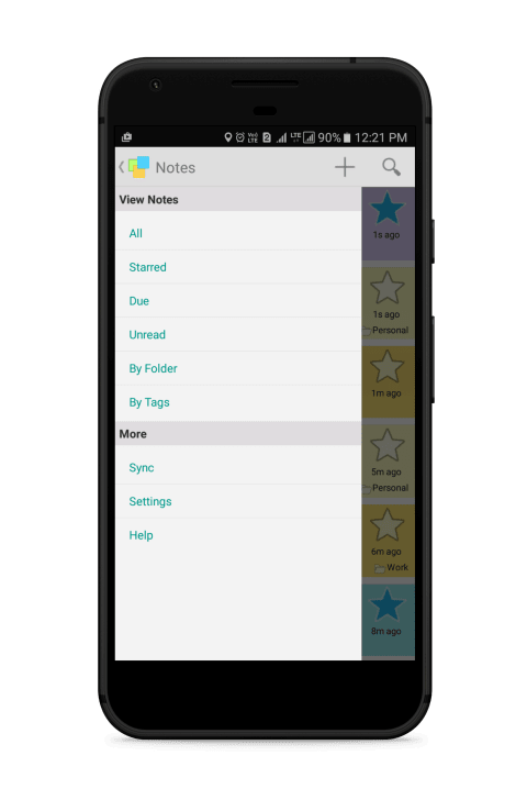 Notezilla for Android - Main Menu