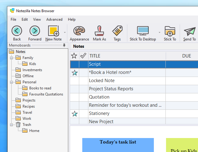 Back and forward buttons in Notes Browser to navigate between recent sticky notes