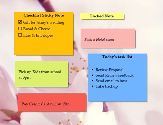 Sticky Notes on Windows desktop - Color, Skin, Transparency, Shadow, Website URL, Secured Notes