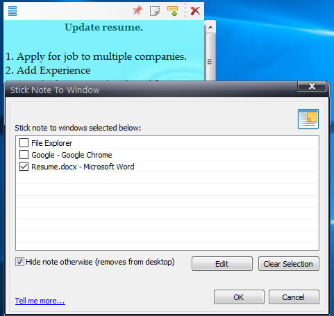attaching sticky notes to microsoft word document in windows