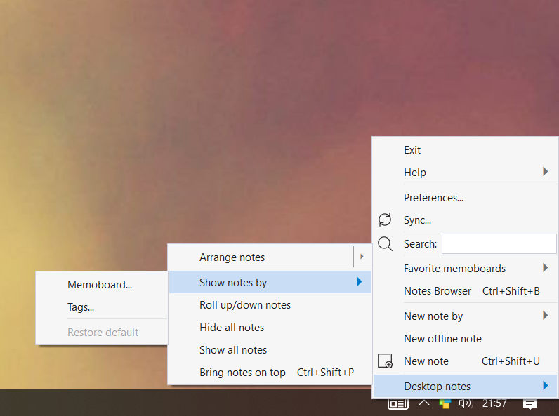 Instantly show sticky notes from particular memoboard or tag on the Windows desktop