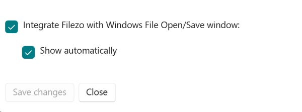 Show Filezo window automatically next to Windows File Open/Save dialog.