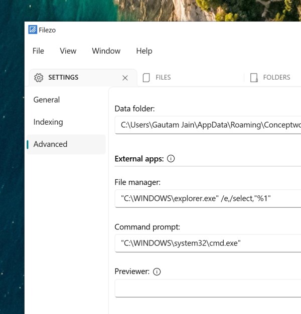Data folder path and alternative file manager, command line, previewer