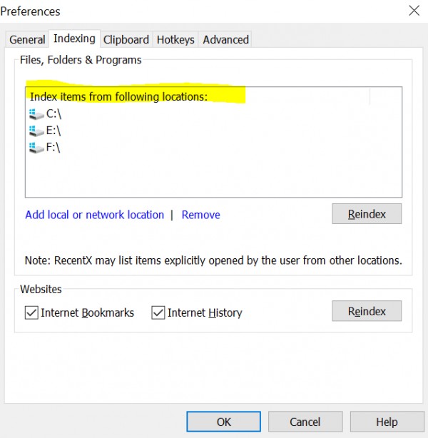 Including and excluding specific files and folders in RecentX ...